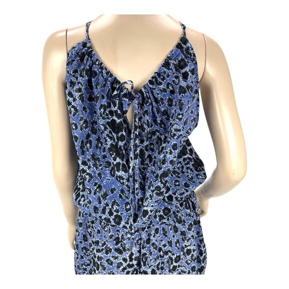 Derek Lam 10 Crosby Silk Crepe Halter Dress Blue Black Leopard Print Sz 6 - Picture 7 of 16